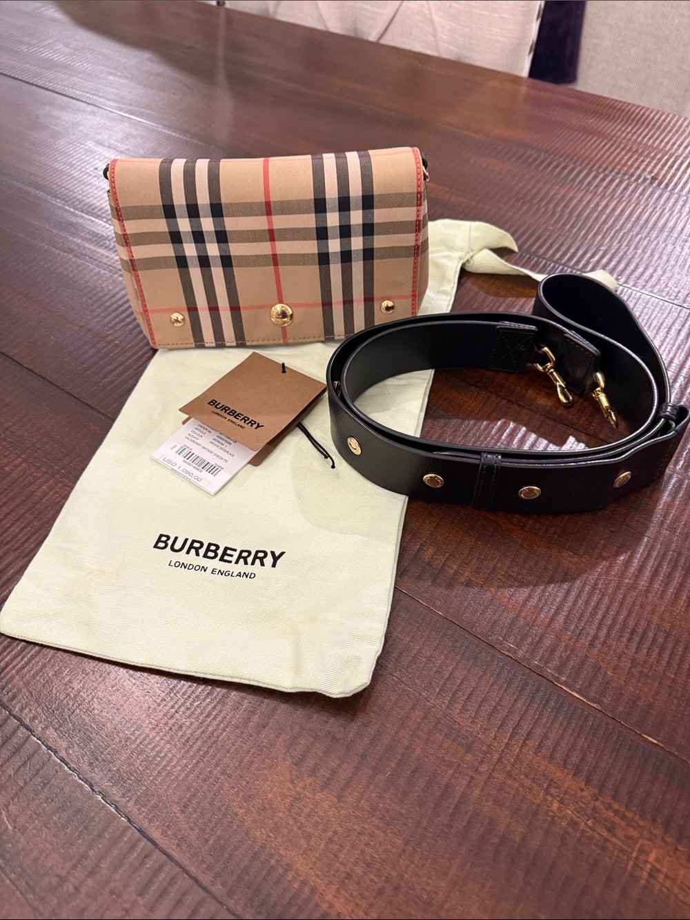 Burberry Beige Nova Check Crossbody Bag with Black Strap (Price Firm)